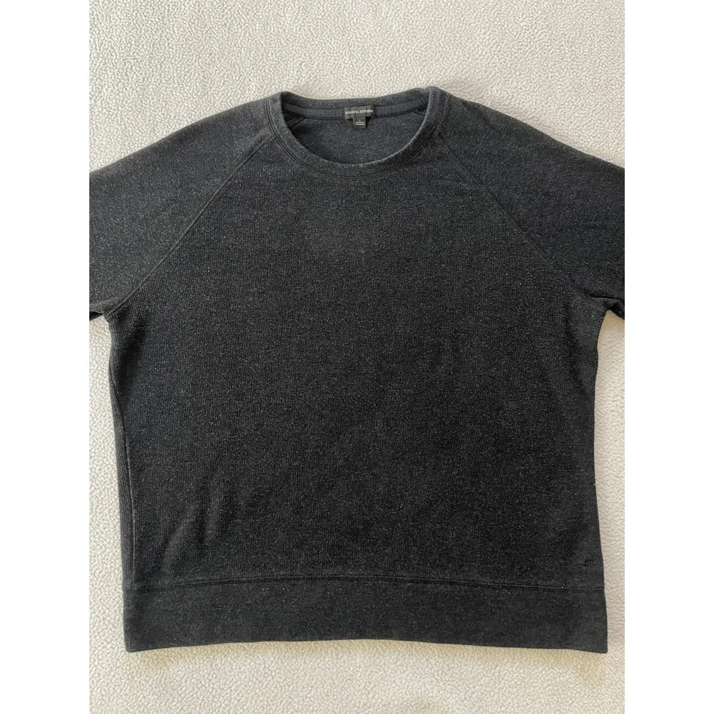 Banana Republic Mens Large Sweater Charcoal Gray Raglan Crewneck Cotton Blend